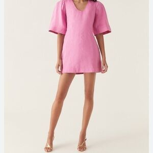 Aje Pink Mini Dress with Puff Sleeves